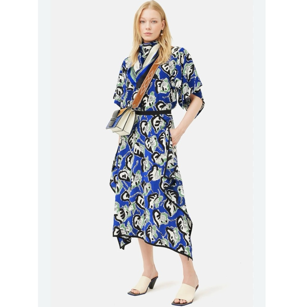 Jigsaw x Collagerie Fig Leaf Skirt Abstract Blue and Black Leaf Print, Size 6